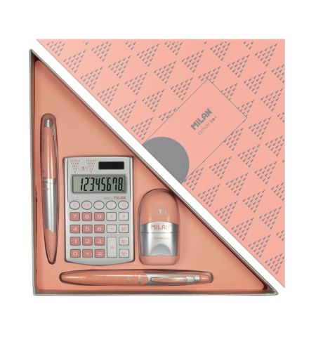 CAJA TRIANGULAR REGALO MILAN SILVER ROSA (BOLIGRAFO + PORTAMINAS + AFILABORRA + CALCULADORA) CAJA TRIANGULAR REGALO MILAN SILVER ROSA (BOLIGRAFO + PORTAMINAS + AFILABORRA + CALCULADORA)