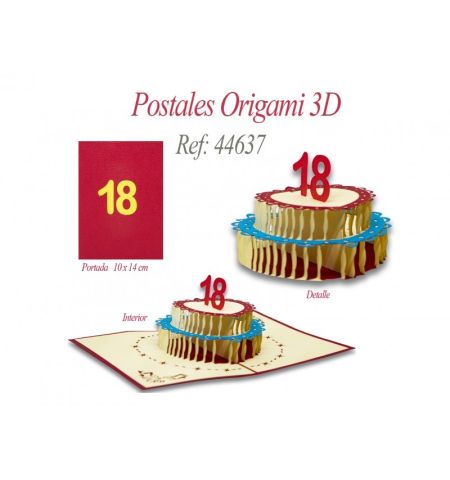 POSTAL CUMPLEAÑOS 3D ORIGAMI TARTA 18 AÑOS