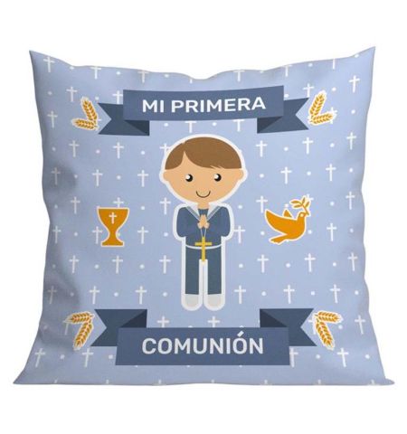 COJIN MI PRIMERA COMUNION ROSA - NIÑO 40X40CM