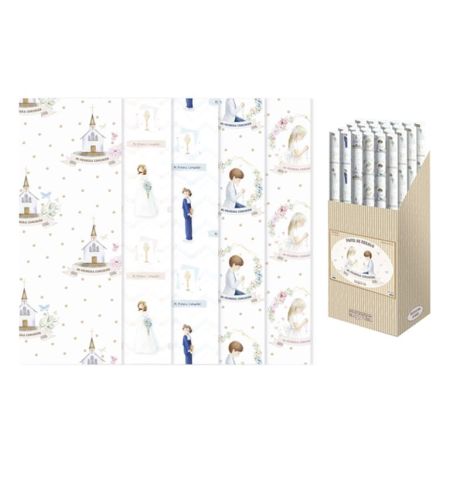 ROLLO PAPEL REGALO 1ª COMUNION 70X100CM - 5 MODELOS SURTIDOS ROLLO PAPEL REGALO 1ª COMUNION 70X100CM - 5 MODELOS SURTIDOS
