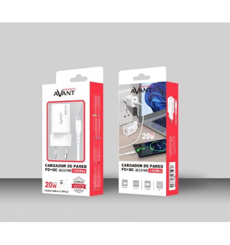 CARGADOR RED AVANT USB TIPO C + USB (PD) 20W CABLE TIPO-C 1M COLOR BLANCO CARGADOR RED AVANT USB TIPO C + USB (PD) 20W CABLE TIPO-C 1M COLOR BLANCO